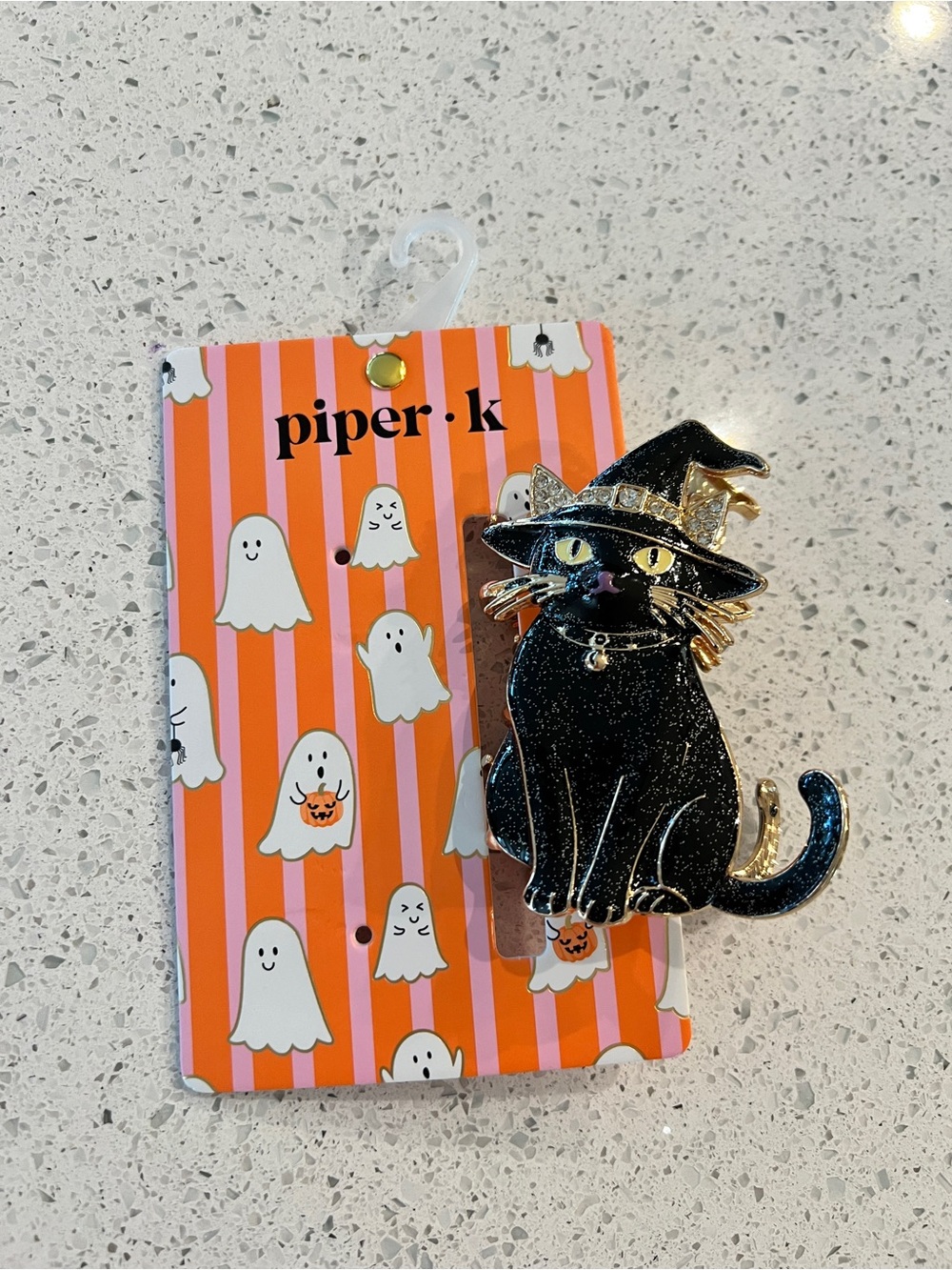 Piper K black glitter witch cat hair clip with gold accents